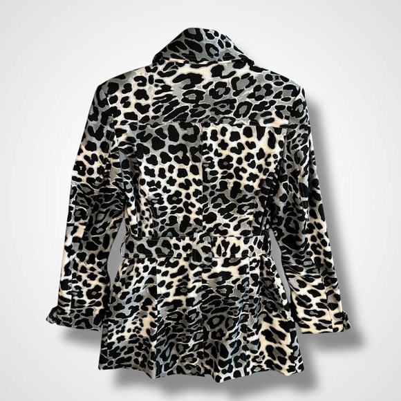 Cache Coat Womens Small Black White Leopard Print‎ Belted Trench Jacket Pockets - Picture 2 of 10